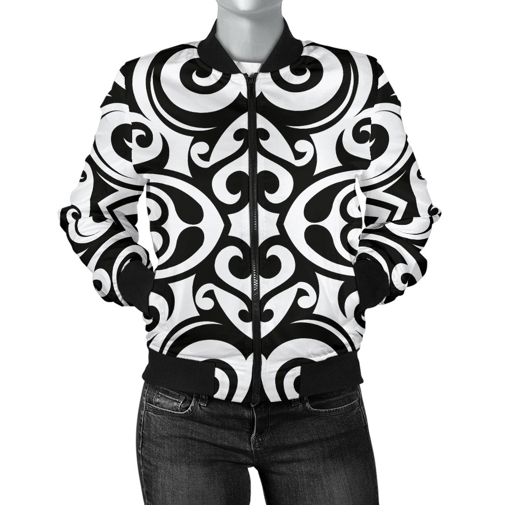 Polynesian Tattoo Pattern Women Casual Bomber Jacket