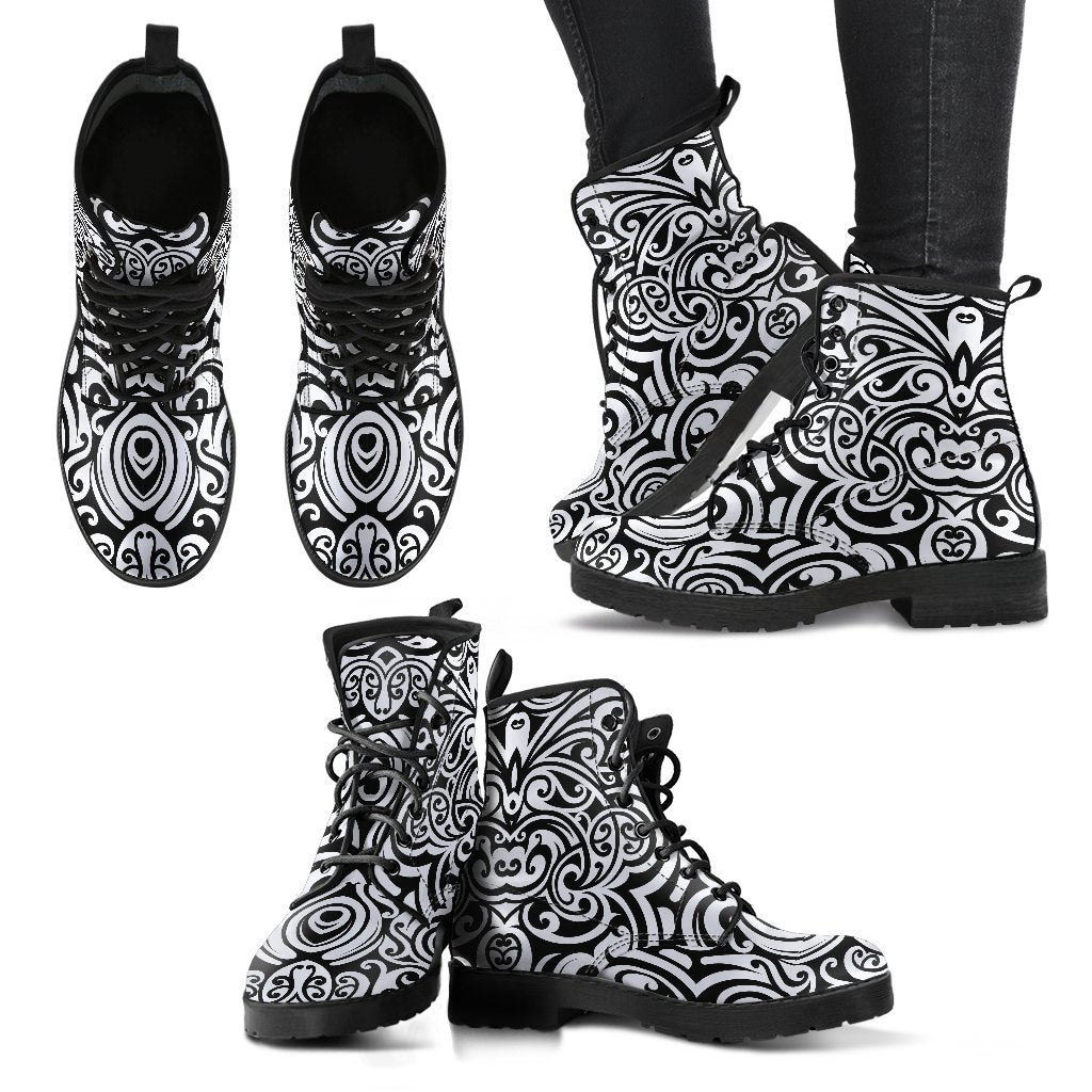 Polynesian Tattoo Pattern Women Leather Boots-JTAMIGO.COM