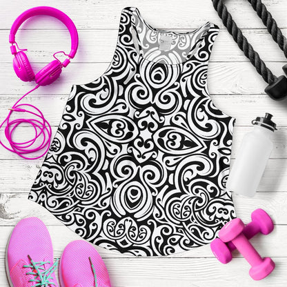 Polynesian Tattoo Pattern Women Racerback Tank Top