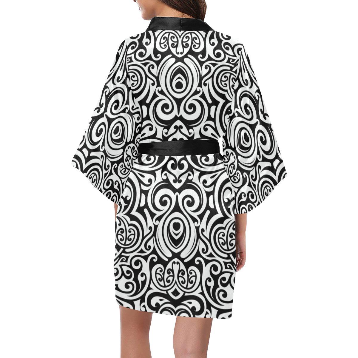 Polynesian Tattoo Pattern Women Short Kimono Robe