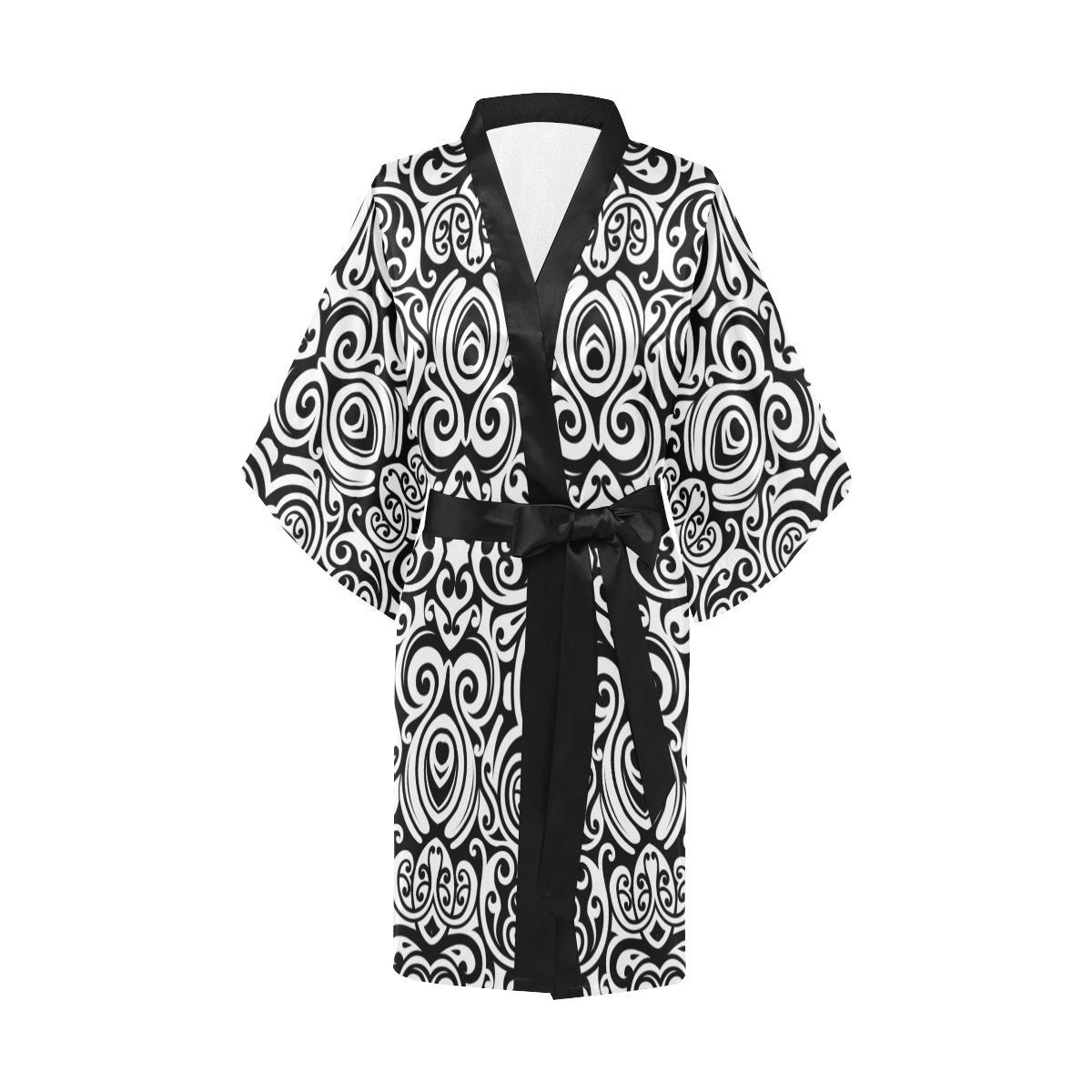 Polynesian Tattoo Pattern Women Short Kimono Robe