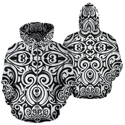 Polynesian Tattoo Pattern Zip Up Hoodie