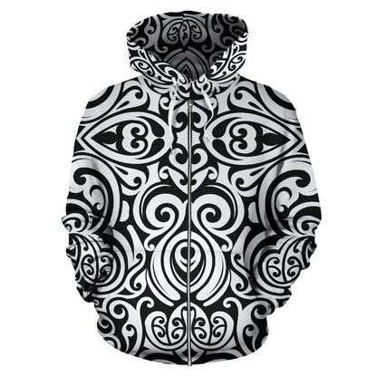 Polynesian Tattoo Pattern Zip Up Hoodie