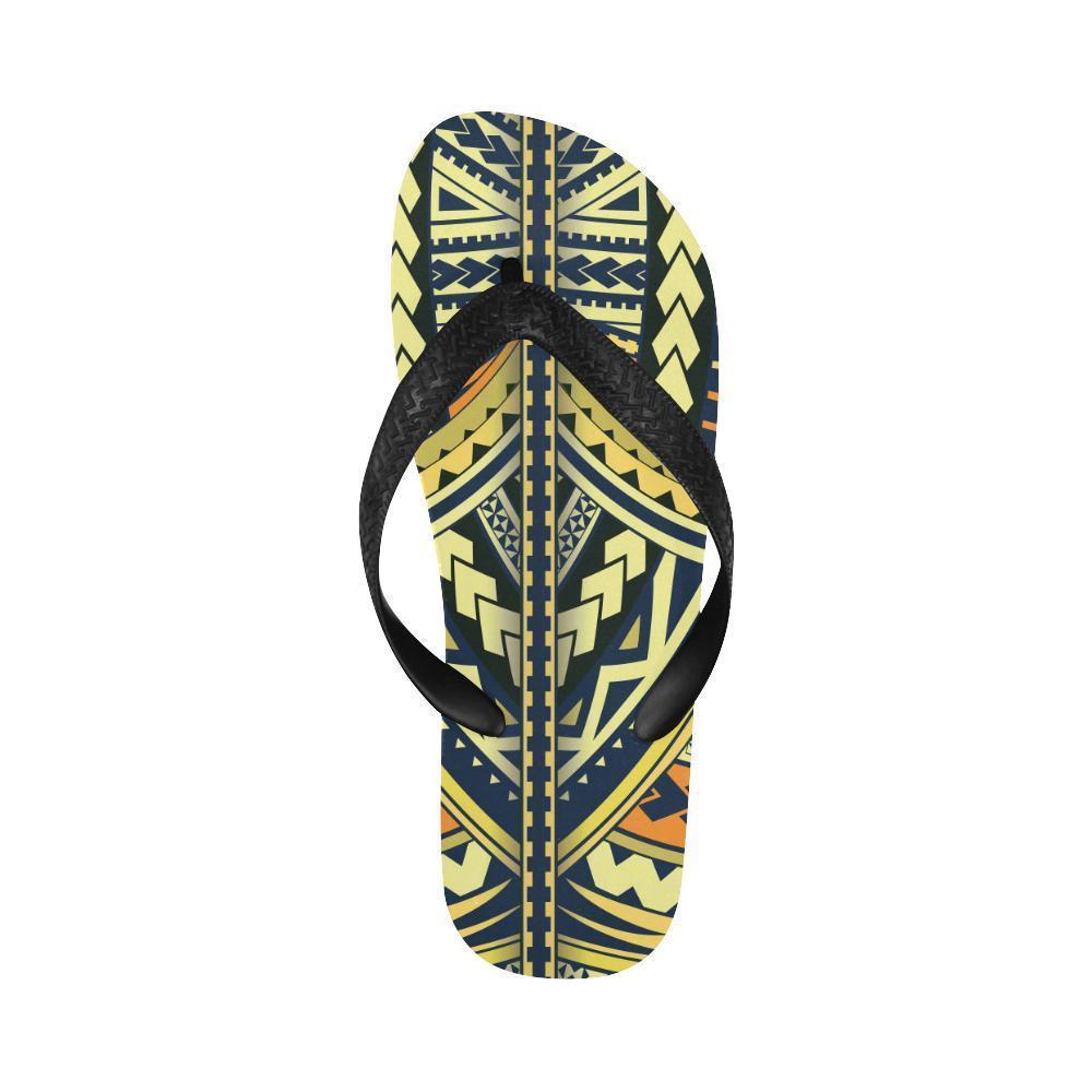 Polynesian Tattoo Print Flip Flops-JTAMIGO.COM