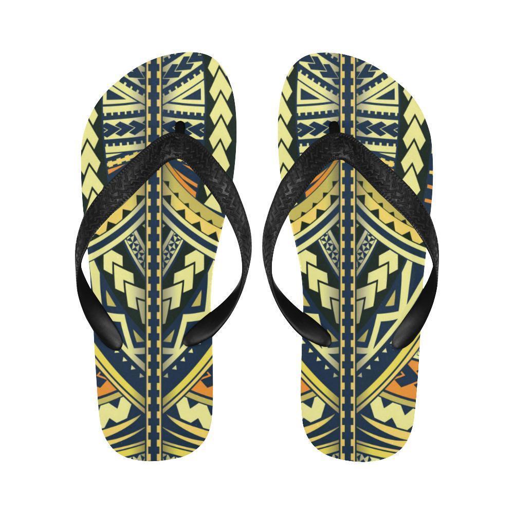 Polynesian Tattoo Print Flip Flops-JTAMIGO.COM