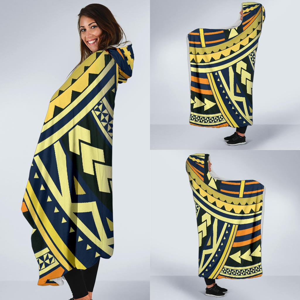 Polynesian Tattoo Print Hooded Blanket-JTAMIGO.COM