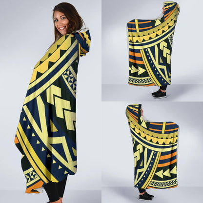 Polynesian Tattoo Print Hooded Blanket-JTAMIGO.COM