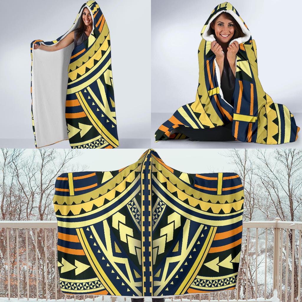 Polynesian Tattoo Print Hooded Blanket-JTAMIGO.COM