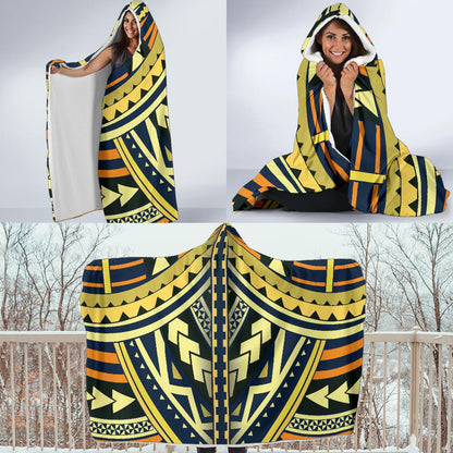 Polynesian Tattoo Print Hooded Blanket-JTAMIGO.COM
