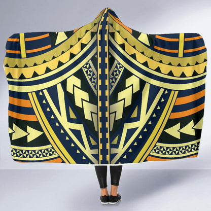 Polynesian Tattoo Print Hooded Blanket-JTAMIGO.COM