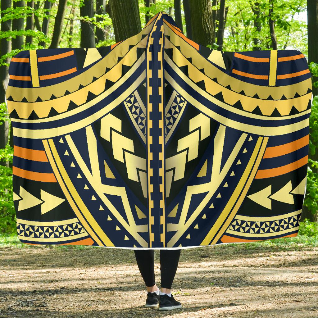 Polynesian Tattoo Print Hooded Blanket-JTAMIGO.COM