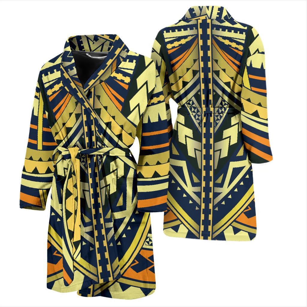 Polynesian Tattoo Print Men Bath Robe-JTAMIGO.COM