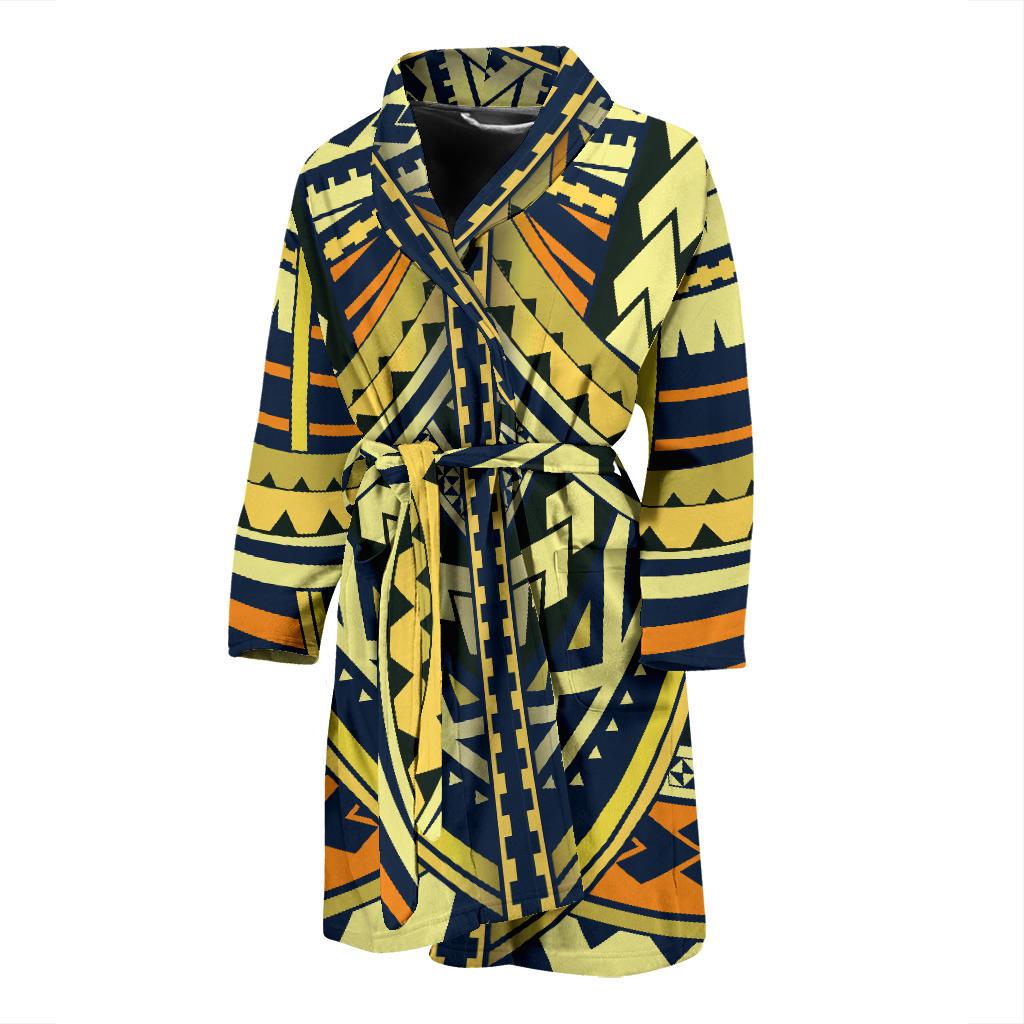 Polynesian Tattoo Print Men Bath Robe-JTAMIGO.COM