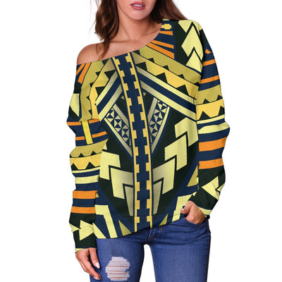 Polynesian Tattoo Print Off Shoulder Sweatshirt