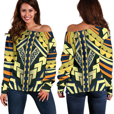 Polynesian Tattoo Print Off Shoulder Sweatshirt