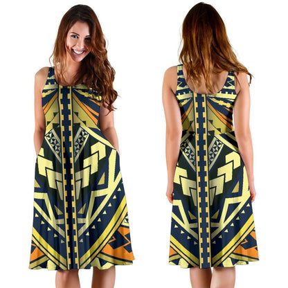 Polynesian Tattoo Print Sleeveless Dress