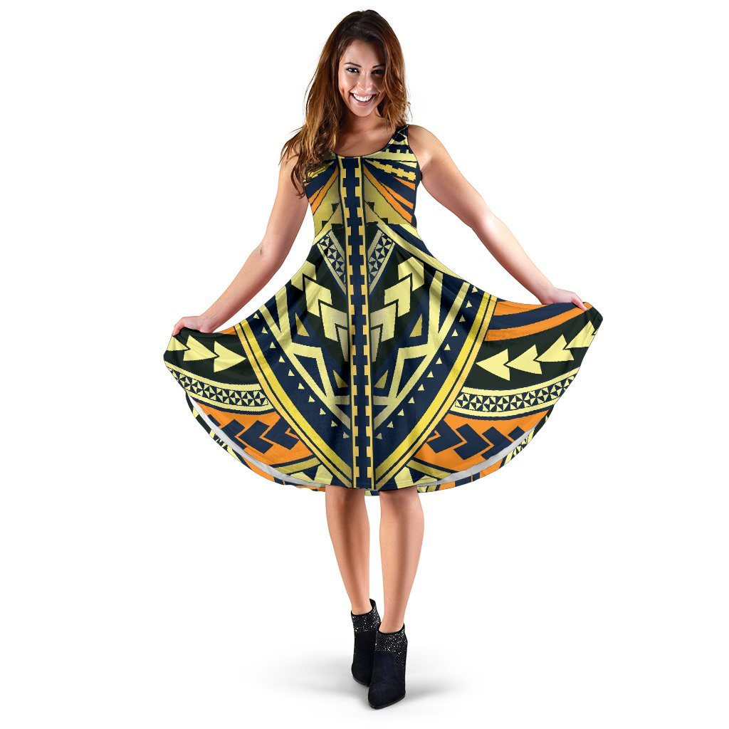 Polynesian Tattoo Print Sleeveless Dress