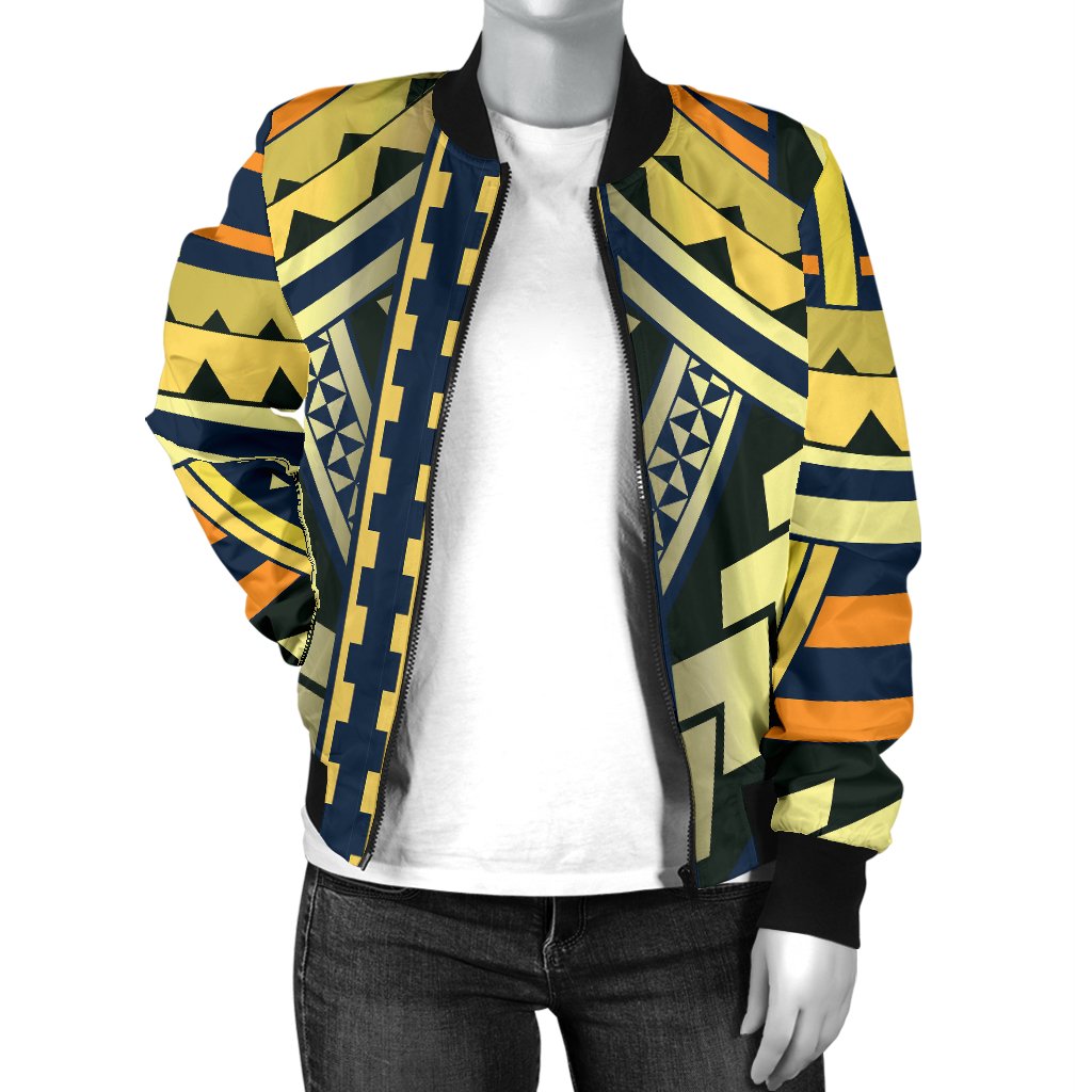 Polynesian Tattoo Print Women Casual Bomber Jacket