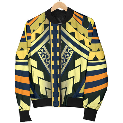 Polynesian Tattoo Print Women Casual Bomber Jacket