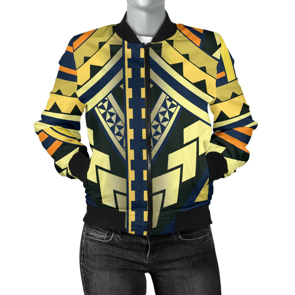 Polynesian Tattoo Print Women Casual Bomber Jacket