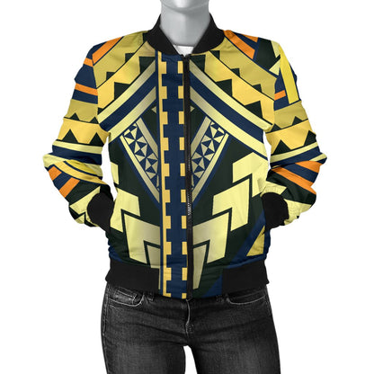 Polynesian Tattoo Print Women Casual Bomber Jacket