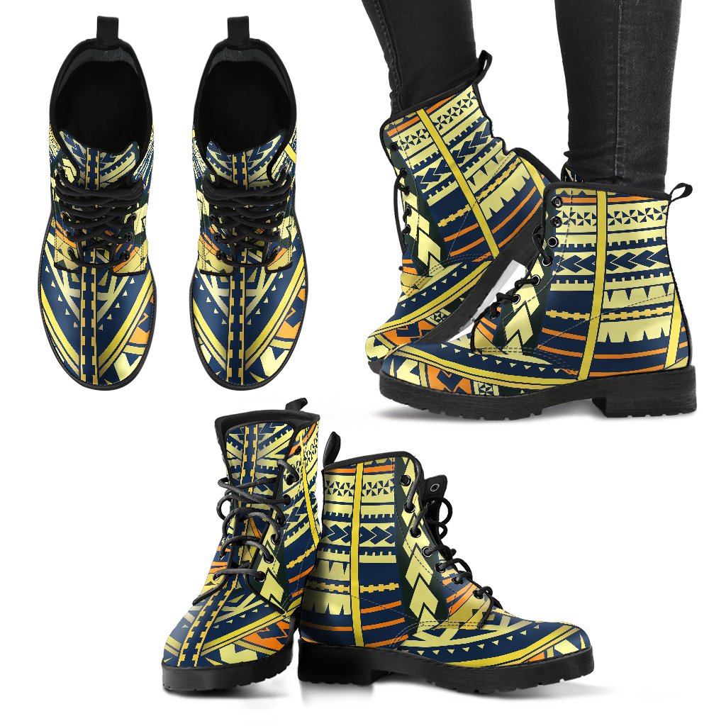 Polynesian Tattoo Print Women Leather Boots-JTAMIGO.COM