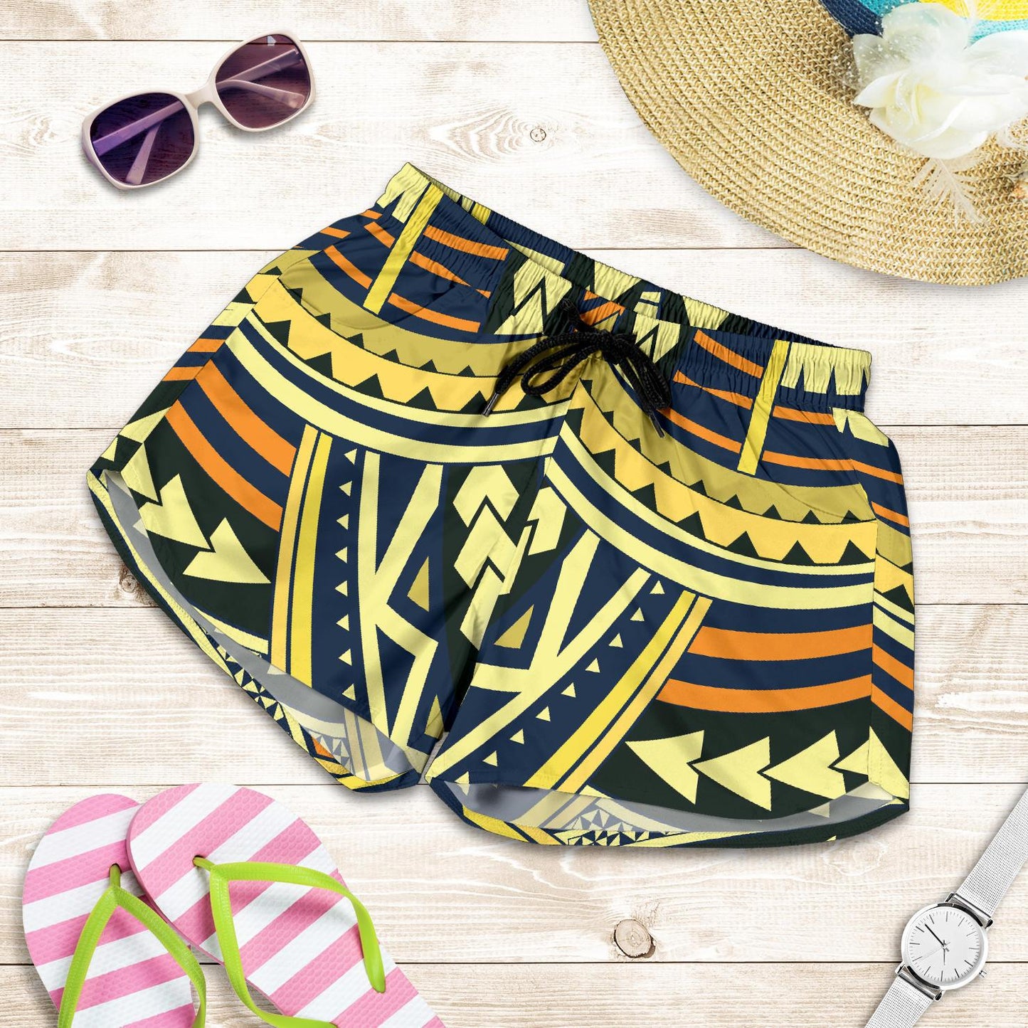Polynesian Tattoo Print Women Shorts-JTAMIGO.COM