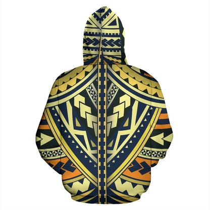 Polynesian Tattoo Print Zip Up Hoodie