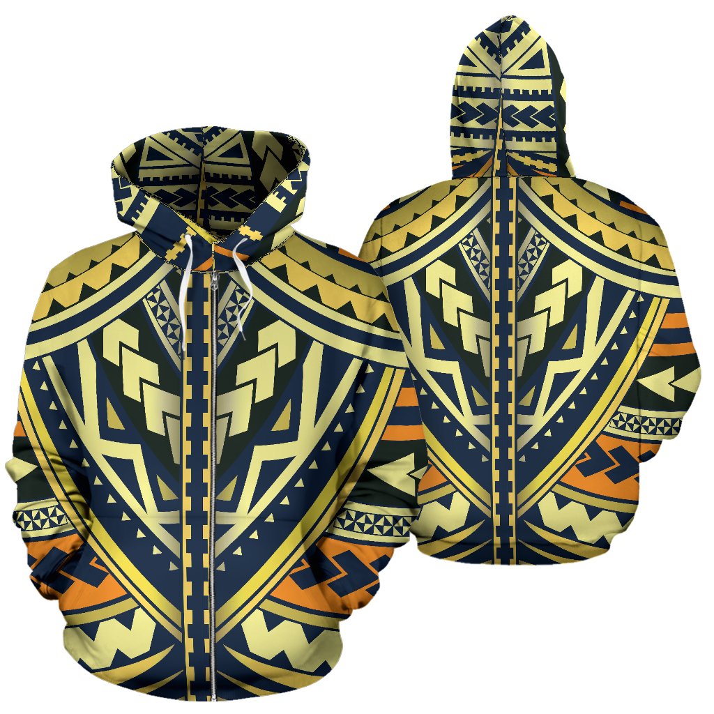 Polynesian Tattoo Print Zip Up Hoodie