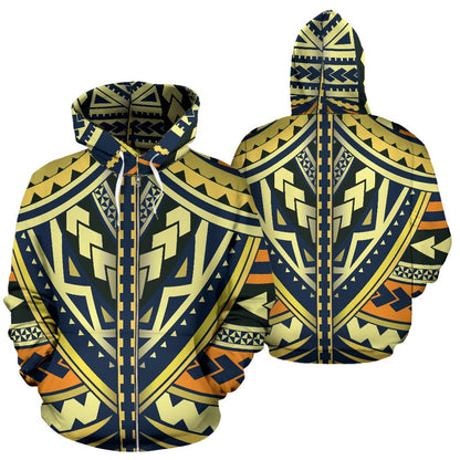 Polynesian Tattoo Print Zip Up Hoodie