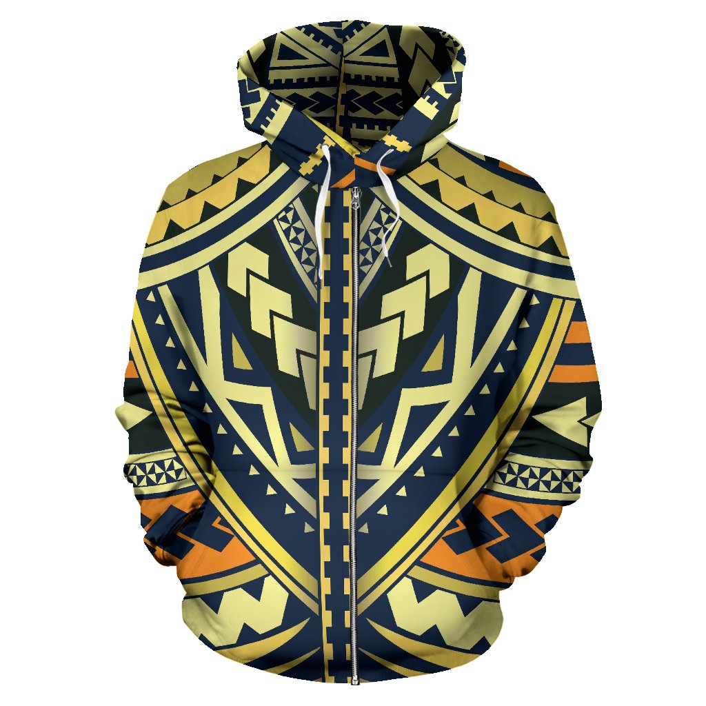 Polynesian Tattoo Print Zip Up Hoodie