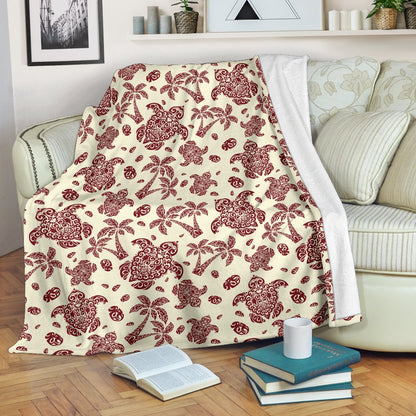 Polynesian Tattoo Turtle Themed Fleece Blanket