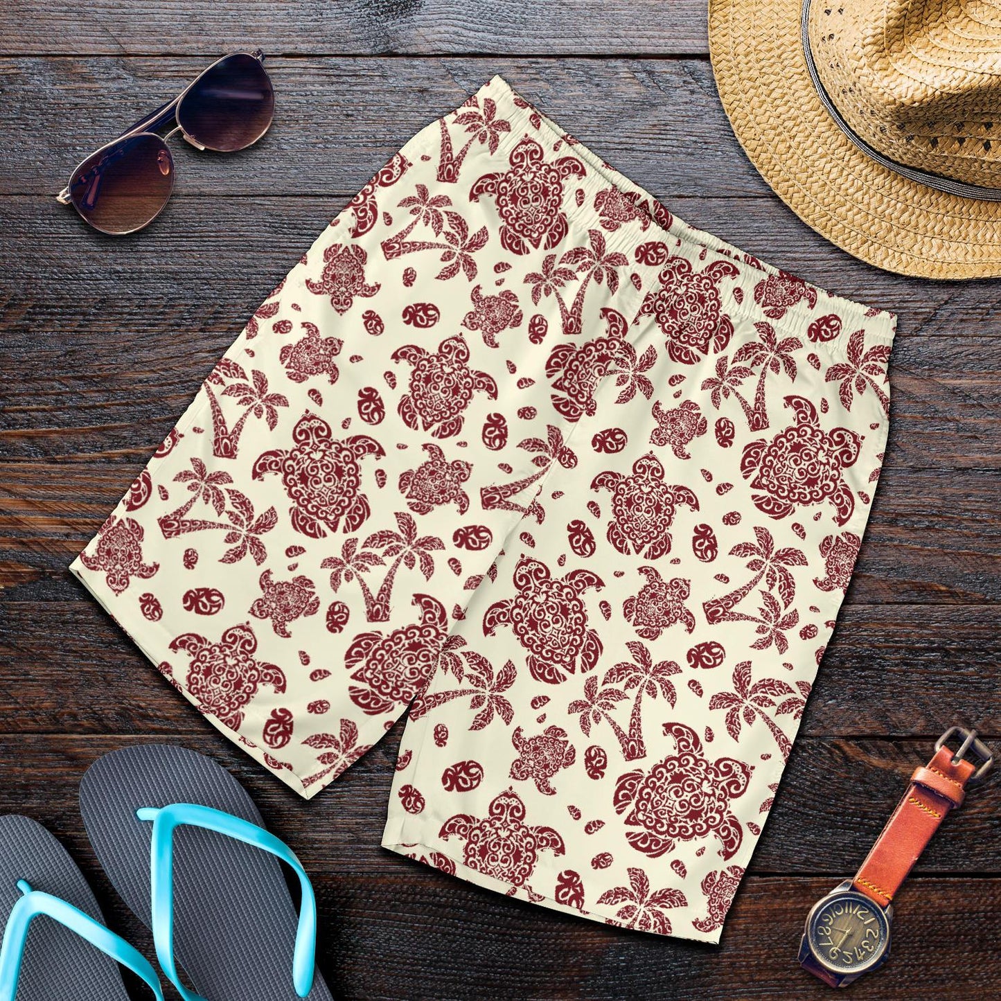 Polynesian Tattoo Turtle Themed Mens Shorts-JTAMIGO.COM