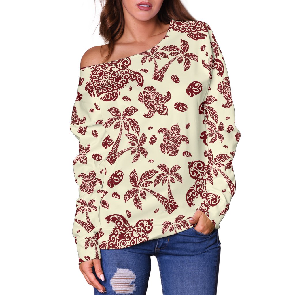 Polynesian Tattoo Turtle Themed Off Shoulder Sweatshirt