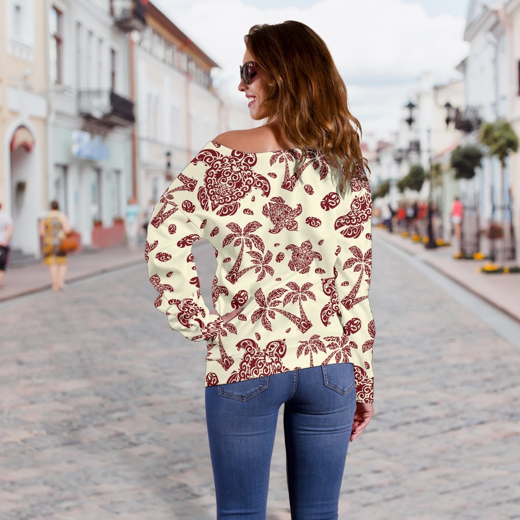 Polynesian Tattoo Turtle Themed Off Shoulder Sweatshirt