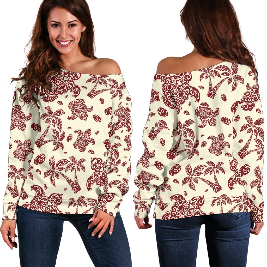 Polynesian Tattoo Turtle Themed Off Shoulder Sweatshirt