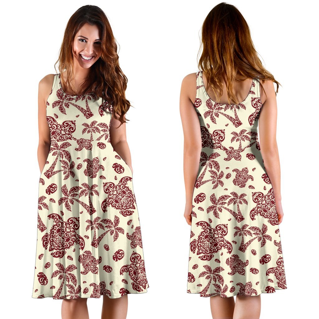 Polynesian Tattoo Turtle Themed Sleeveless Dress
