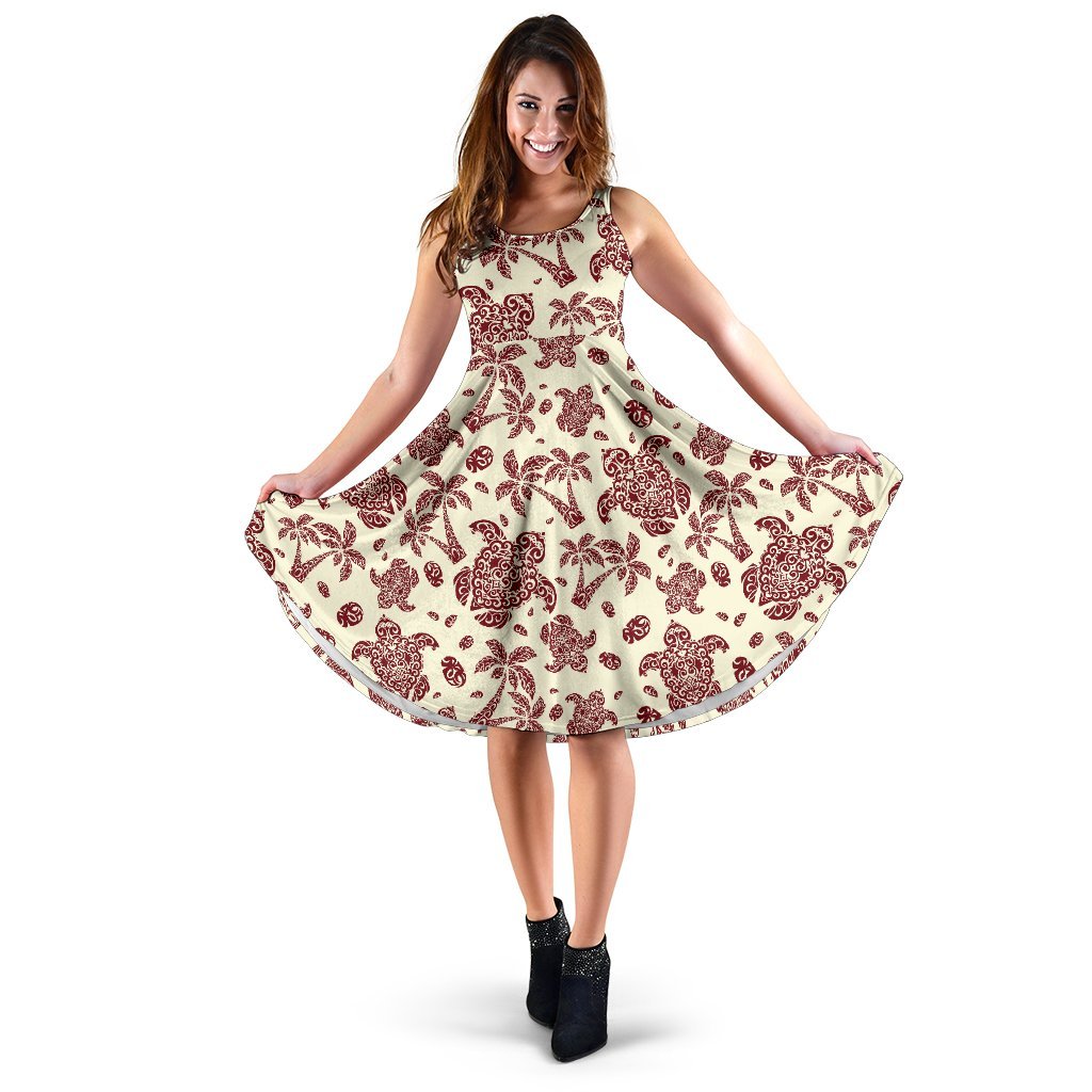 Polynesian Tattoo Turtle Themed Sleeveless Dress