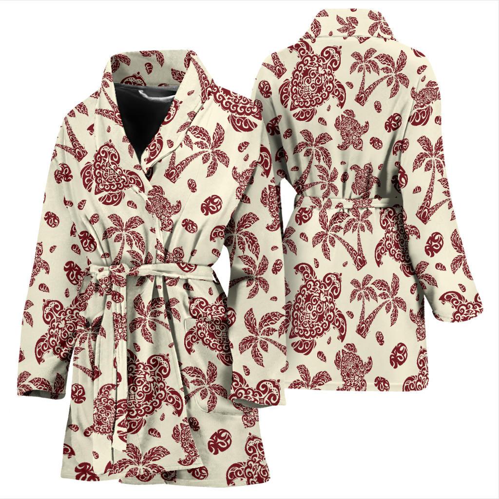 Polynesian Tattoo Turtle Themed Women Bath Robe-JTAMIGO.COM