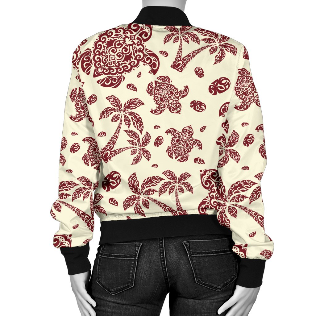 Polynesian Tattoo Turtle Themed Women Casual Bomber Jacket