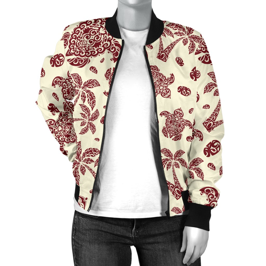 Polynesian Tattoo Turtle Themed Women Casual Bomber Jacket