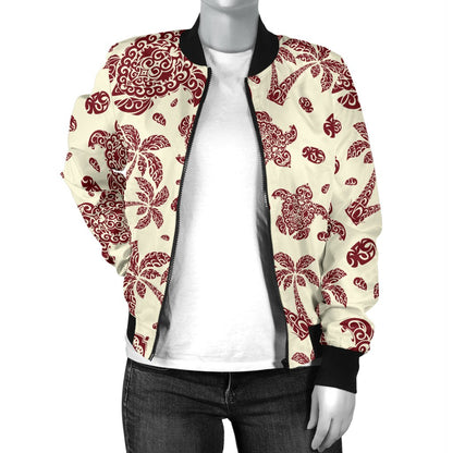 Polynesian Tattoo Turtle Themed Women Casual Bomber Jacket