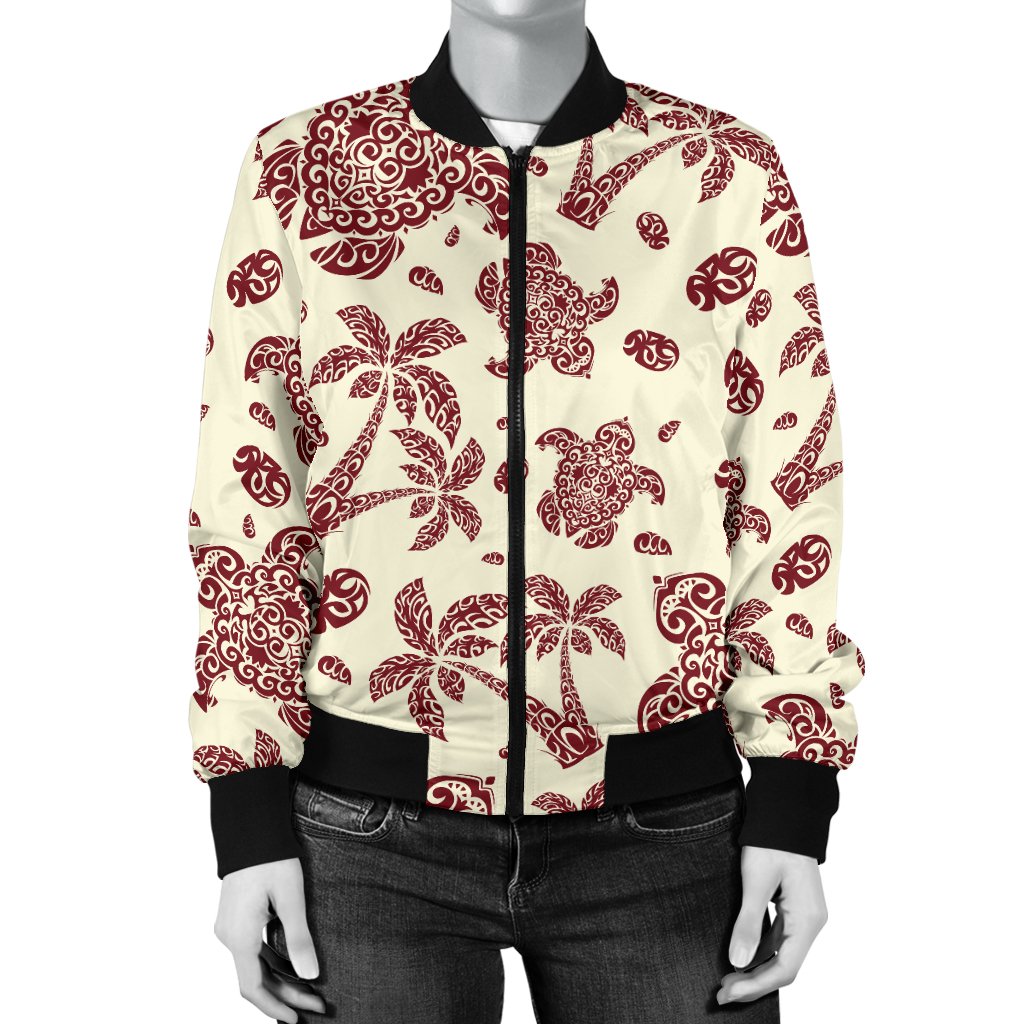 Polynesian Tattoo Turtle Themed Women Casual Bomber Jacket