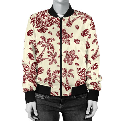 Polynesian Tattoo Turtle Themed Women Casual Bomber Jacket
