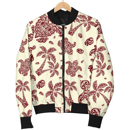 Polynesian Tattoo Turtle Themed Women Casual Bomber Jacket