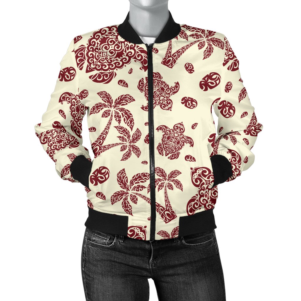 Polynesian Tattoo Turtle Themed Women Casual Bomber Jacket