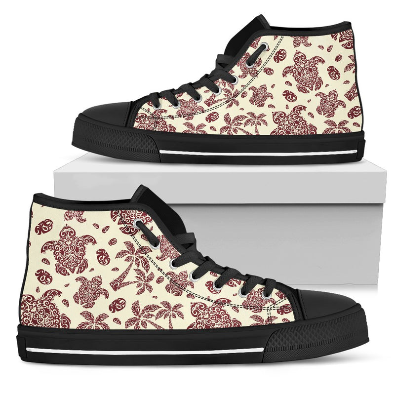 Polynesian Tattoo Turtle Themed Women High Top Shoes