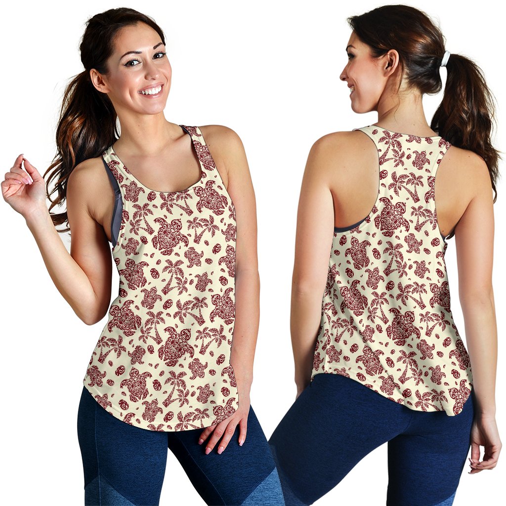 Polynesian Tattoo Turtle Themed Women Racerback Tank Top