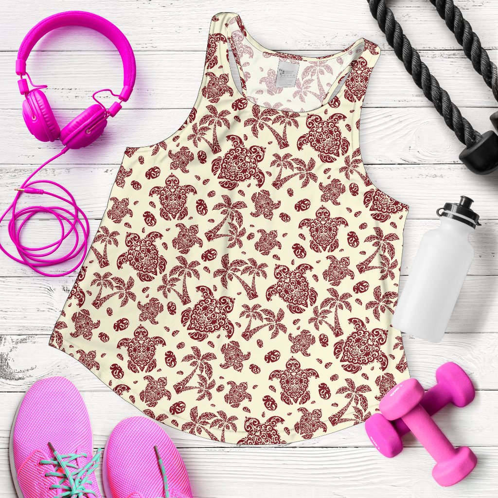 Polynesian Tattoo Turtle Themed Women Racerback Tank Top