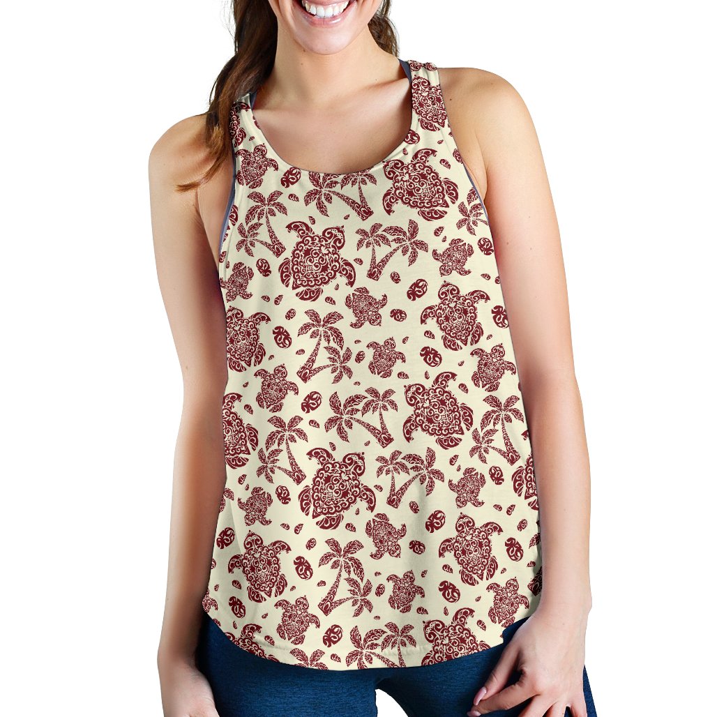 Polynesian Tattoo Turtle Themed Women Racerback Tank Top